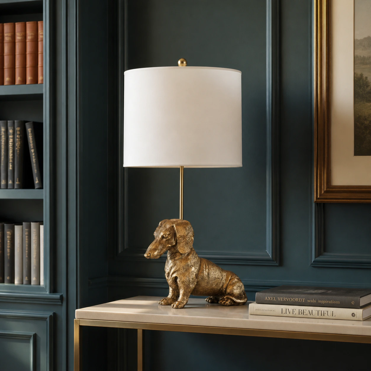 Dachshund lamp in a private library