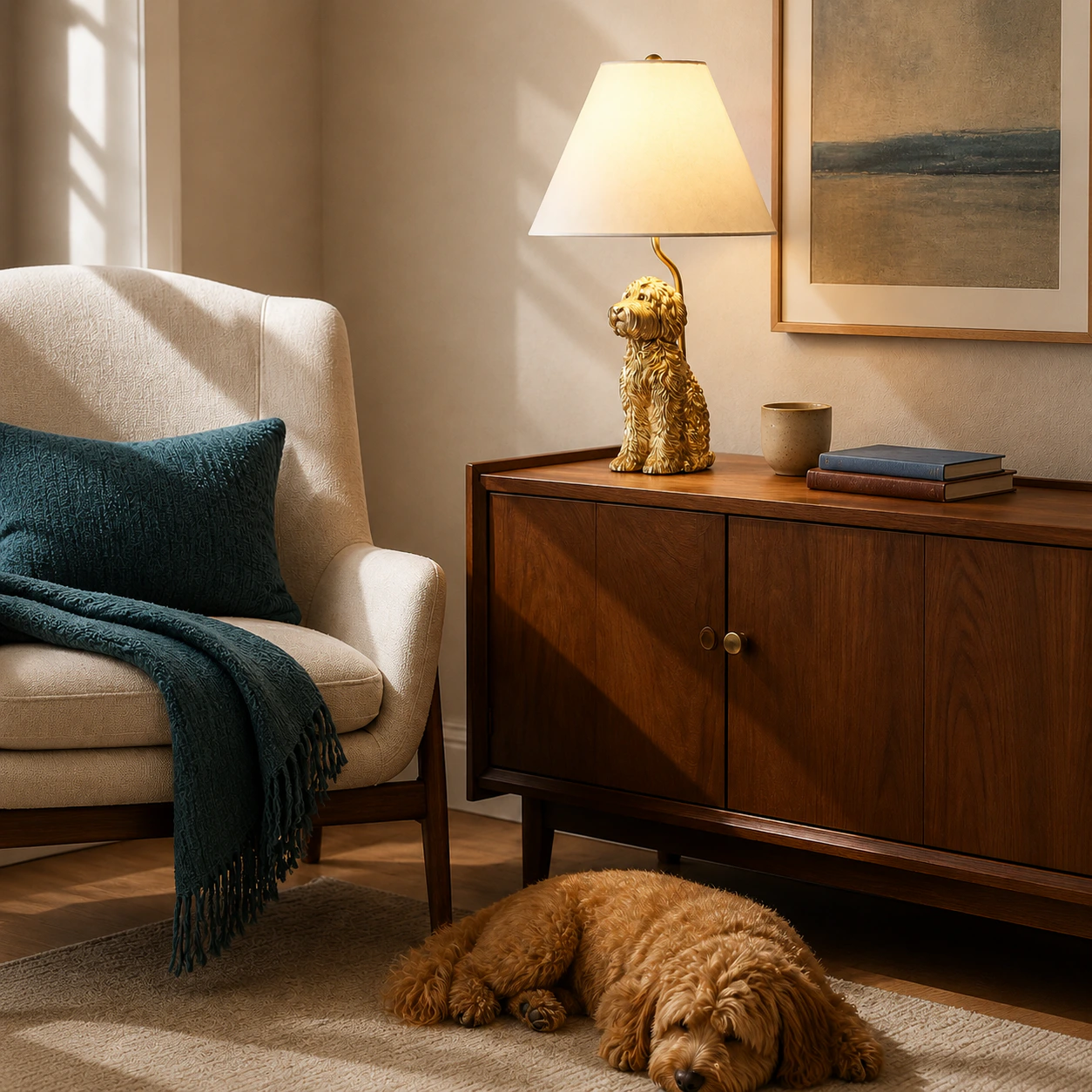 Illuminated Doodle lamp in a reading corner