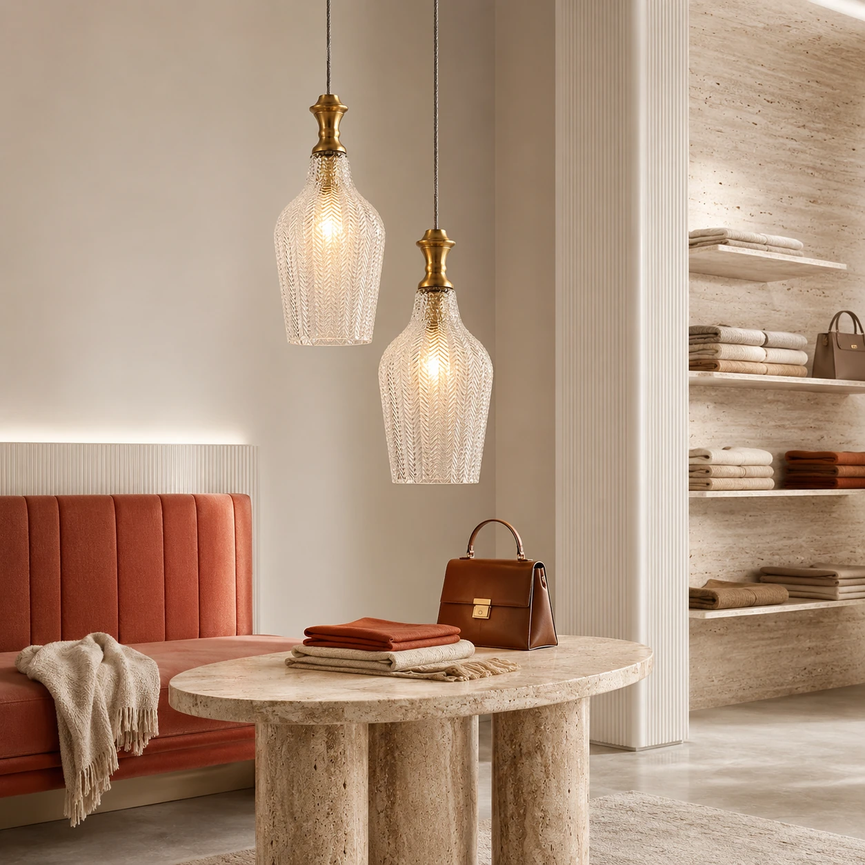 Benoit pendant lights in a boutique lounge