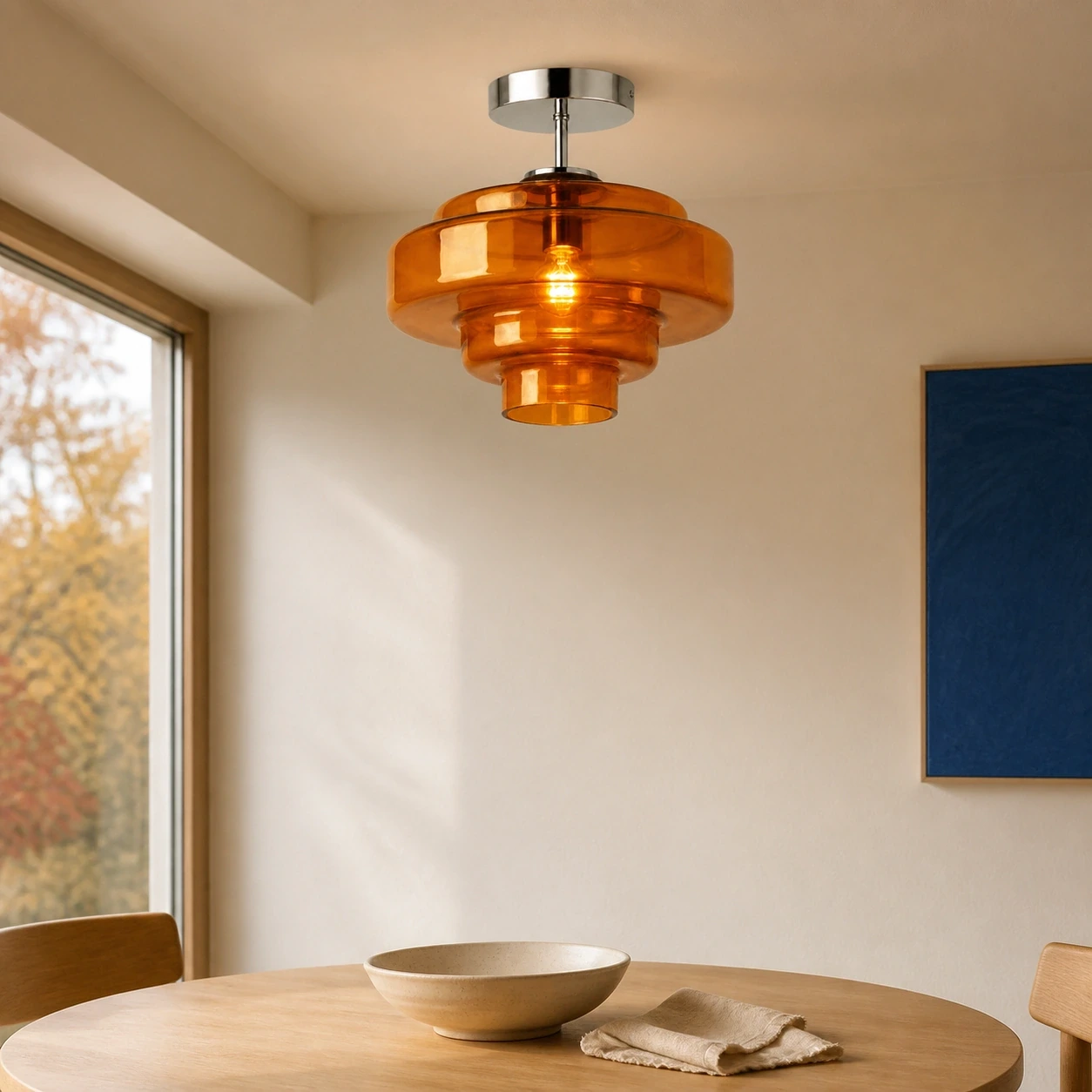 Amber Ivon ceiling light in a refined autumn dining corner