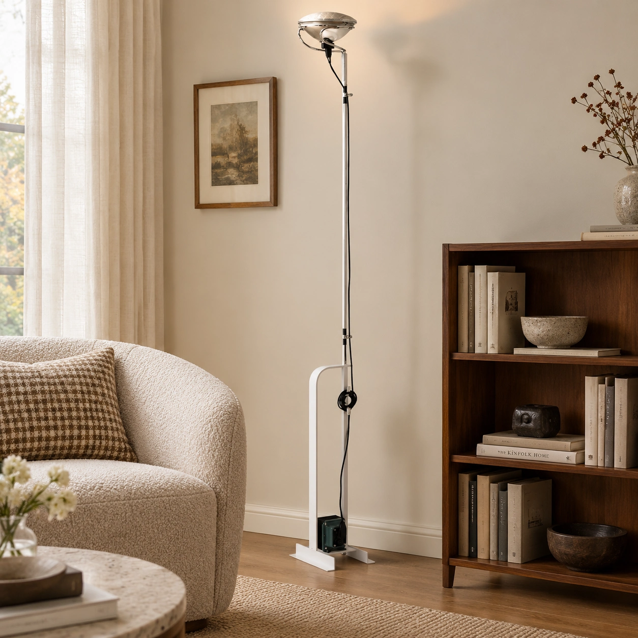 Dieter Toio white floor lamp in a refined library corner