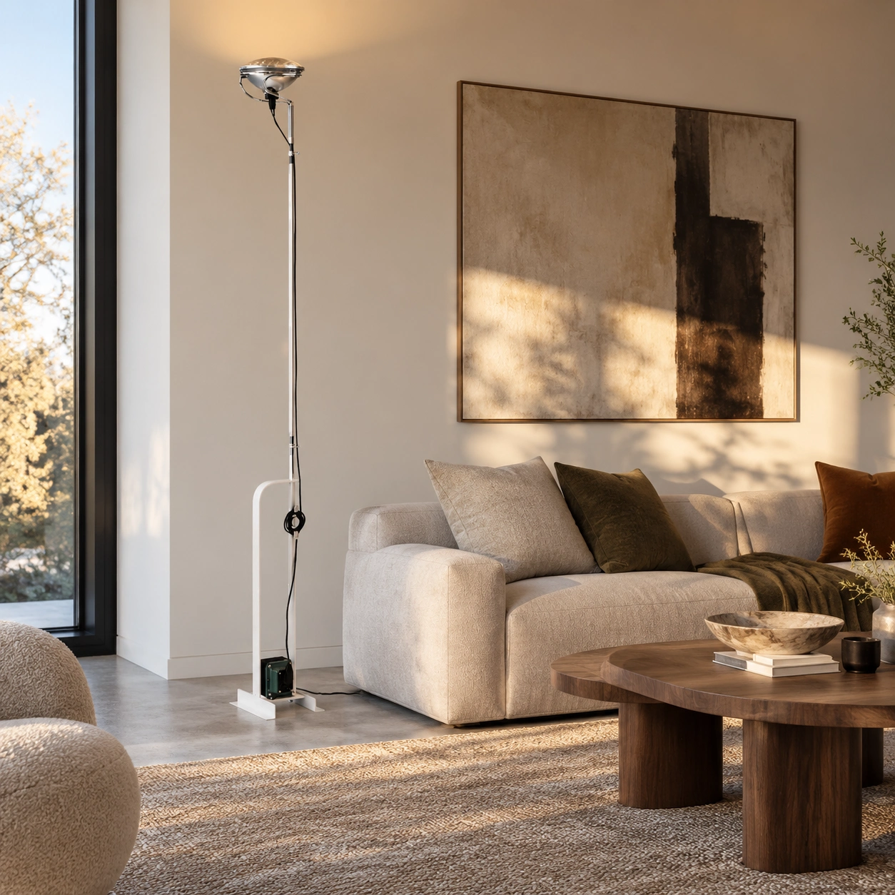 Dieter Toio white floor lamp in a modern living room