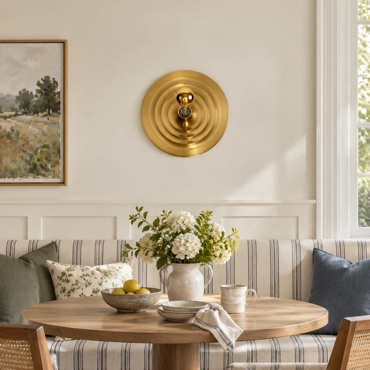 Gold Ripple Rupert wall light in a breakfast nook