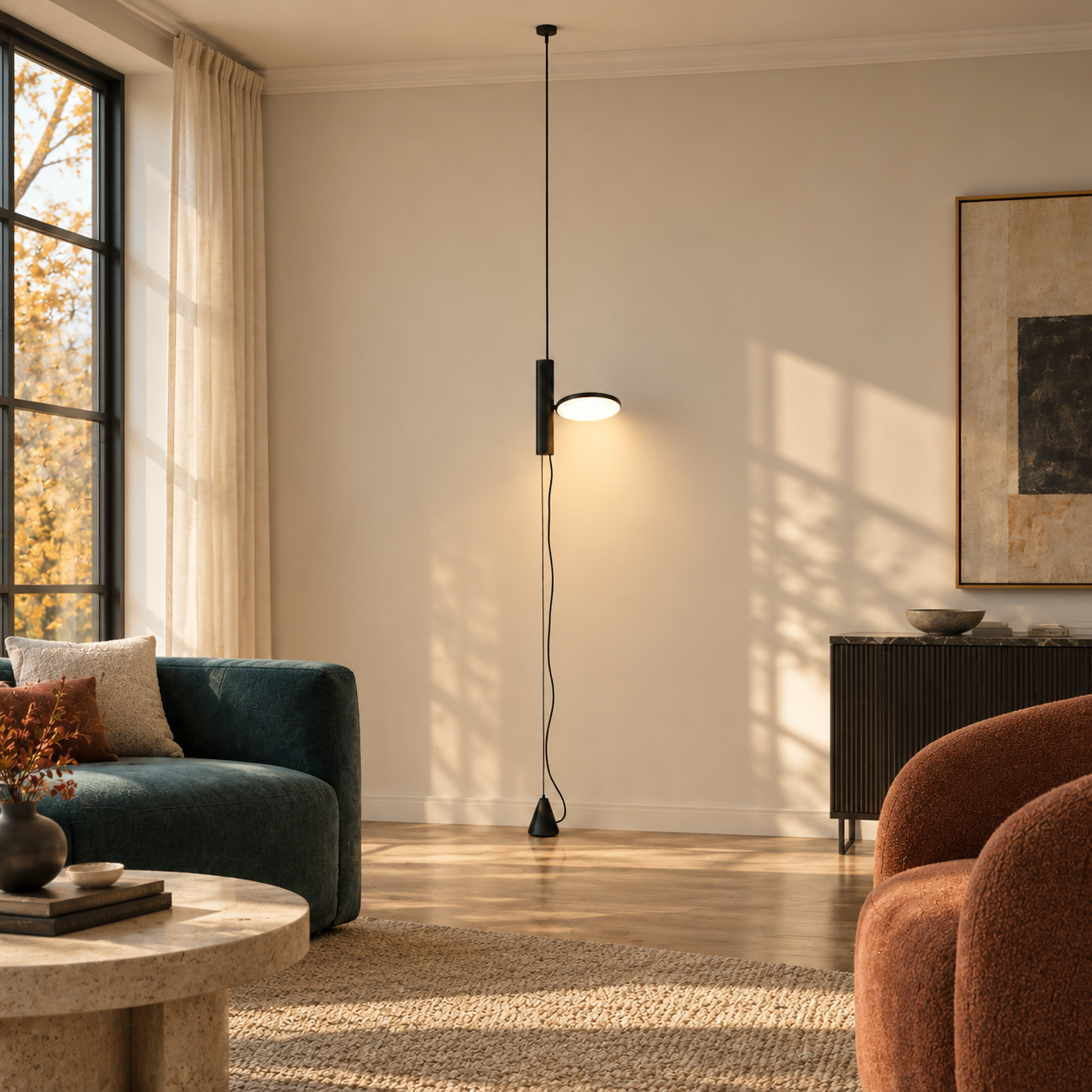 Dieter linear floor lamp in a modern living room