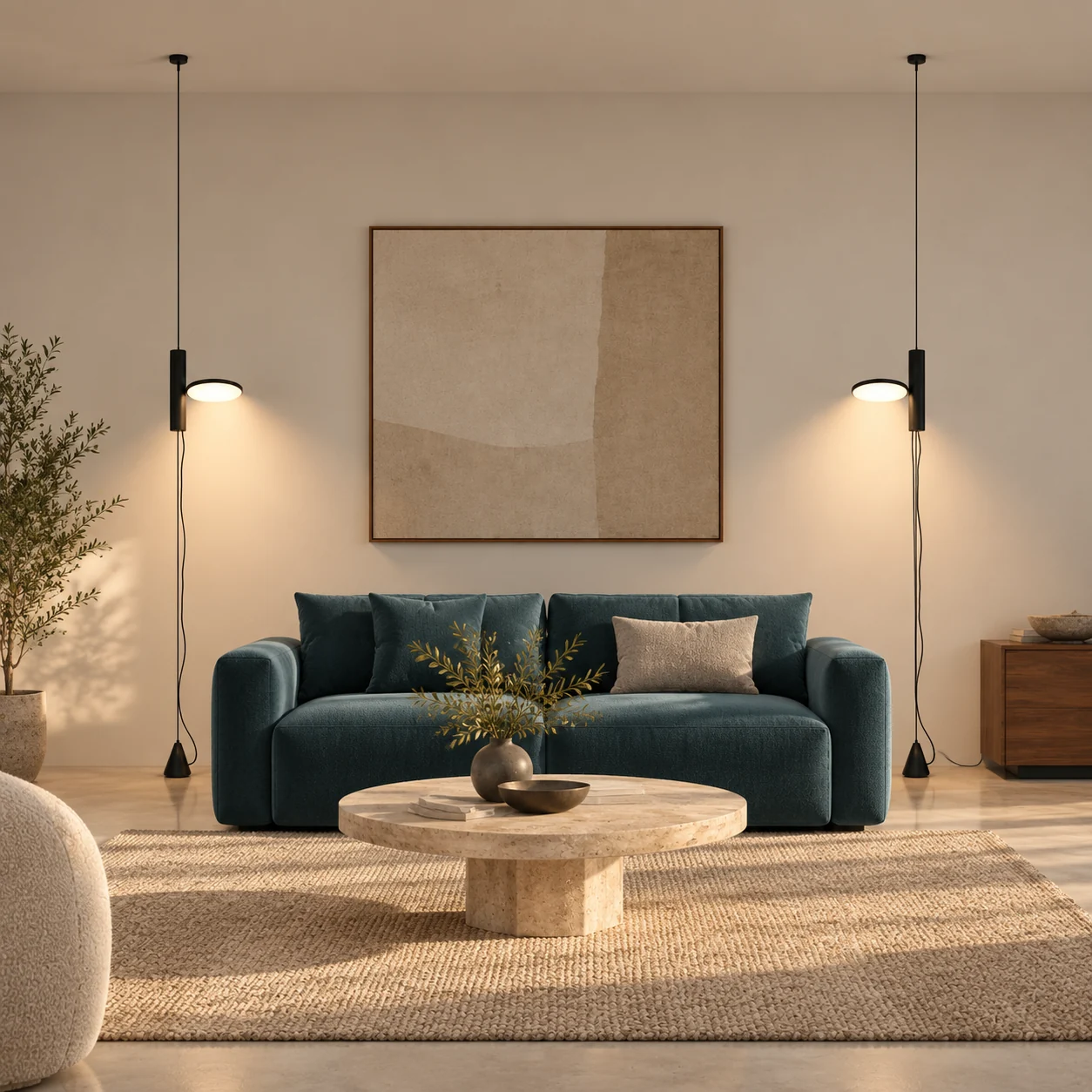 Two Dieter lamps interacting in a modern living room