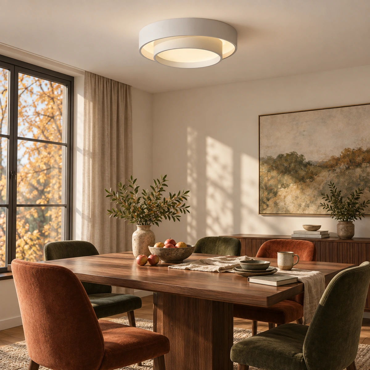 Modern Double Round LED Ceiling Light - autumn scene 02