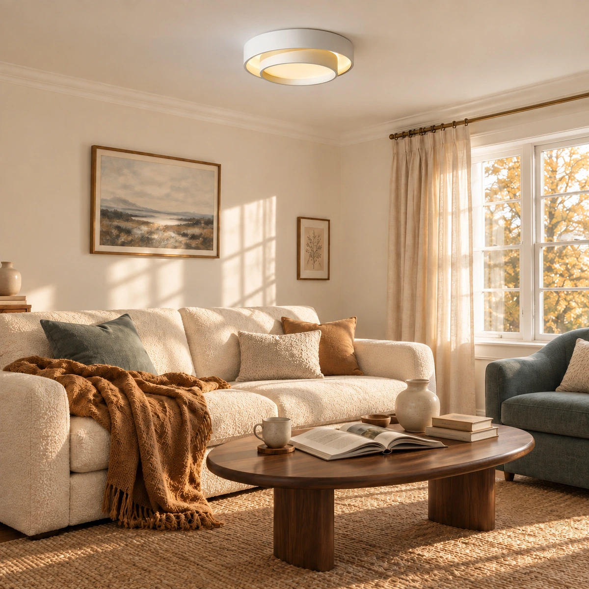 Ceiling light in a lived-in living room