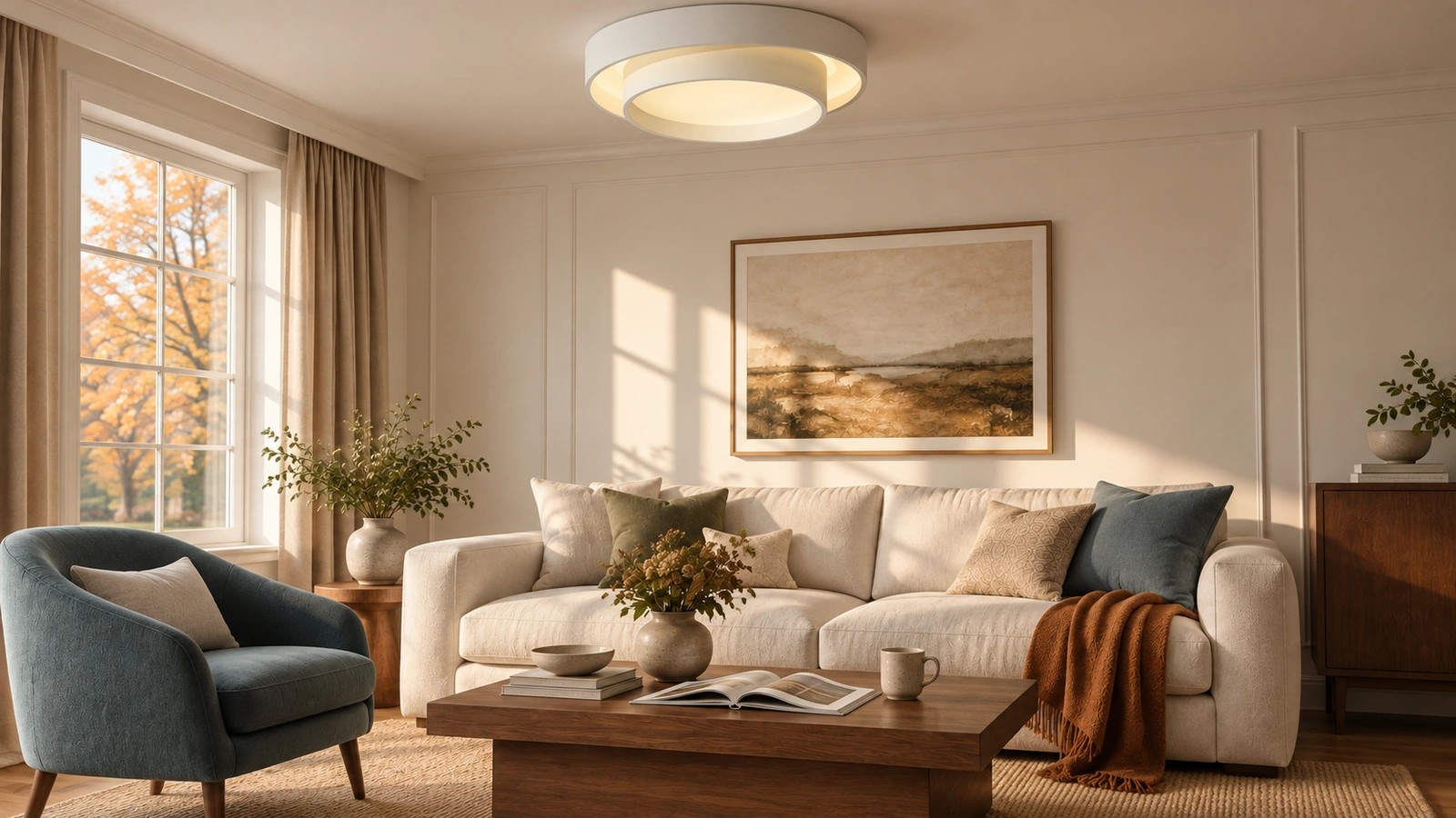 Modern Double Round LED Ceiling Light - autumn scene 01
