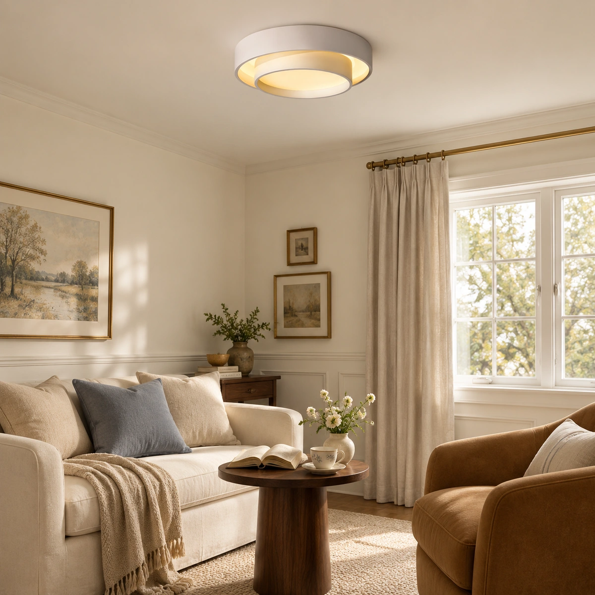 Ceiling light creating soft light in a reading lounge