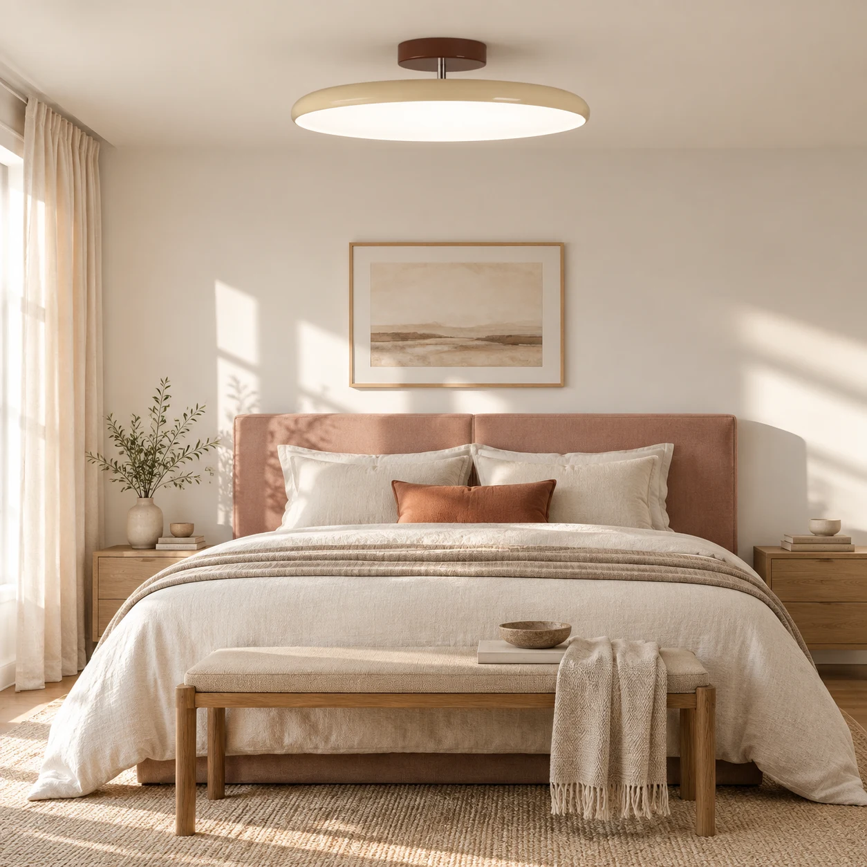 Beige Odin ceiling light in a modern bedroom