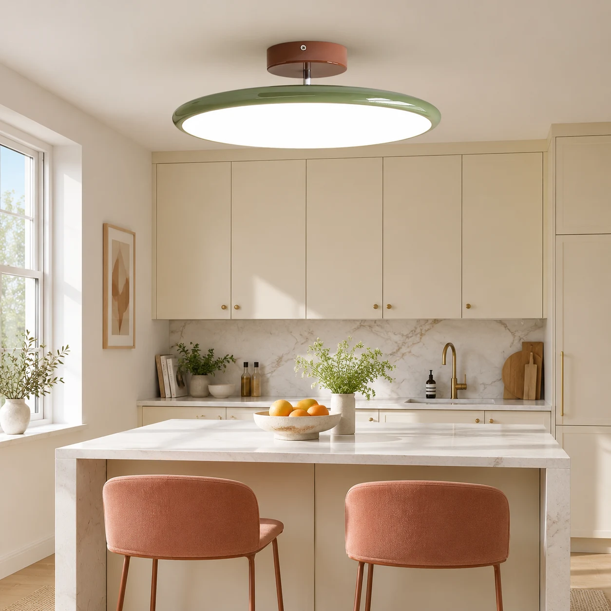 Green Odin ceiling light over a Nordic kitchen island