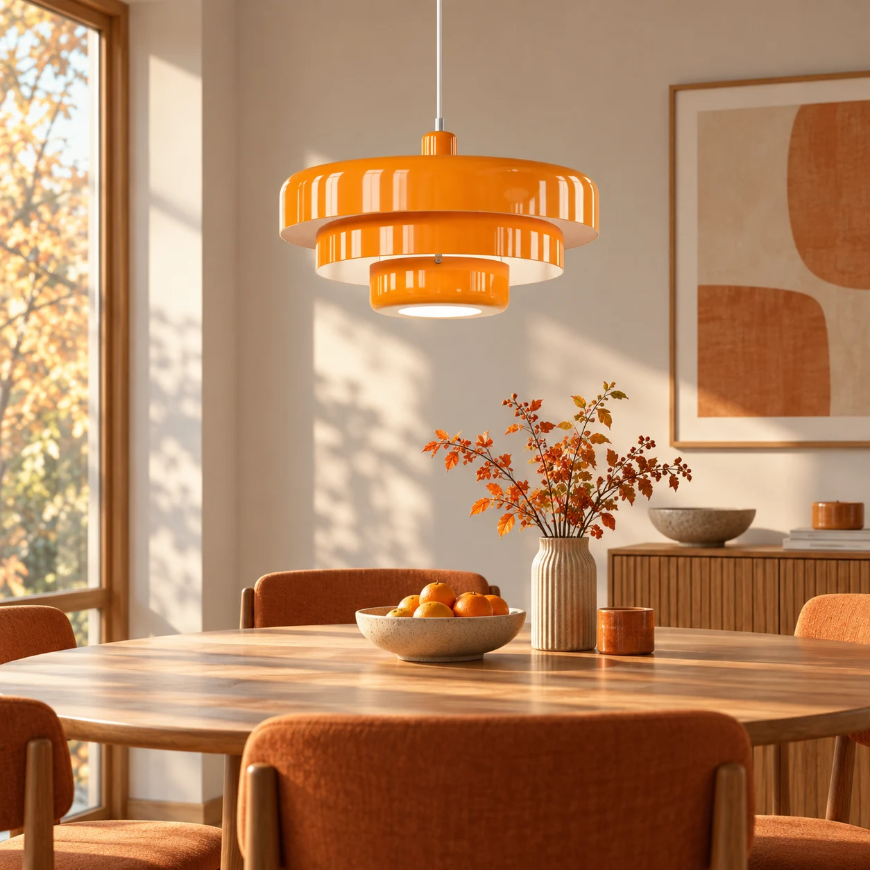 Orange pendant lamp scene