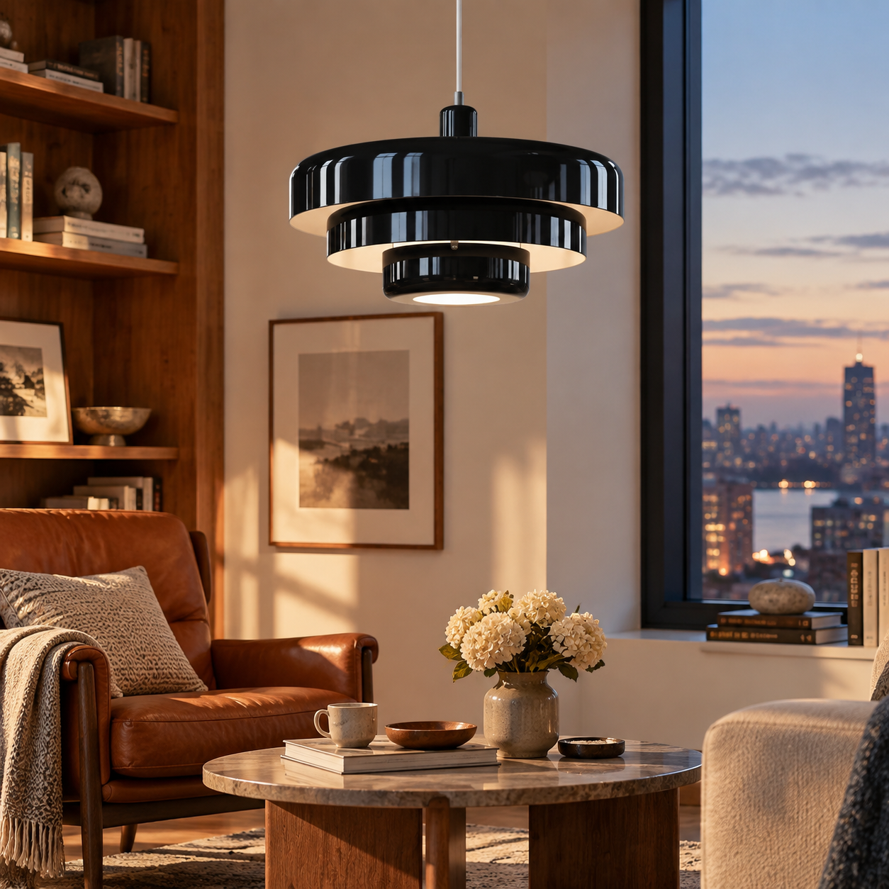 Brass pendant lamp scene