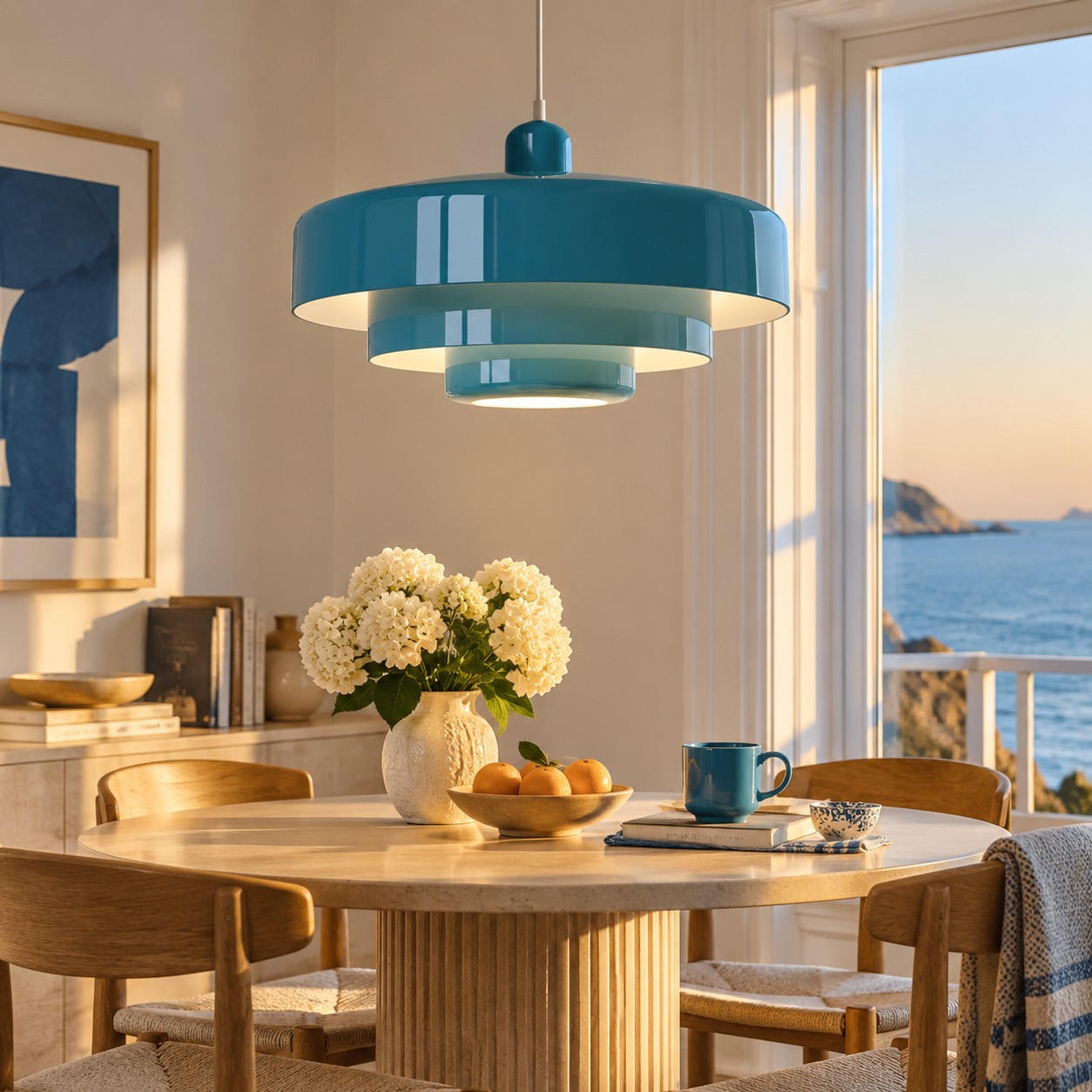 Blue pendant lamp scene