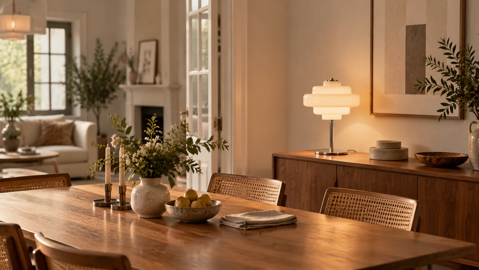 Beige Odin ceiling light in a Nordic dining room