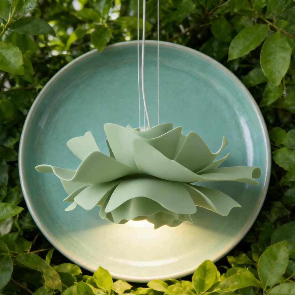 Green botanical inspiration and sage green lotus pendant