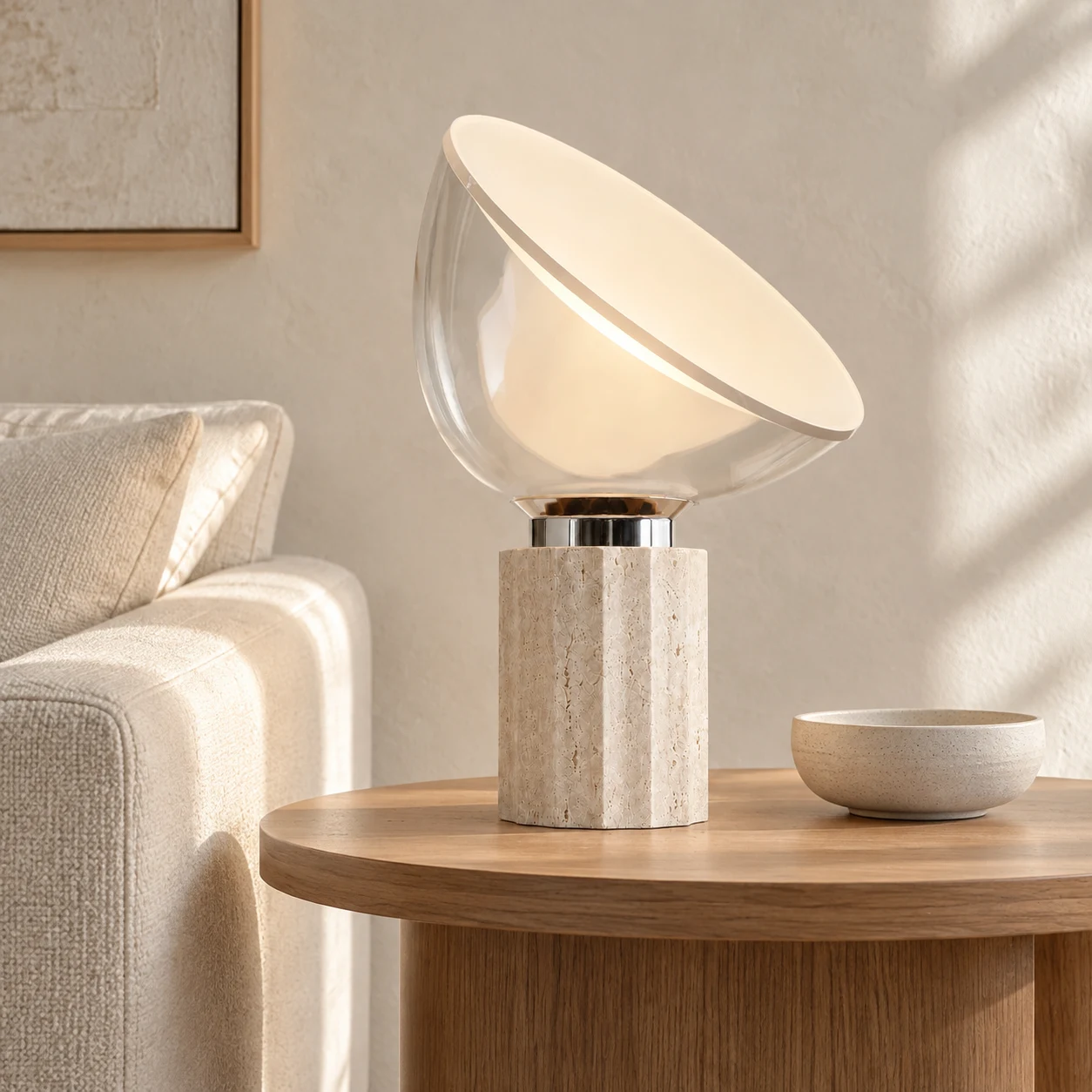 Travertine Taci lamp in daylight