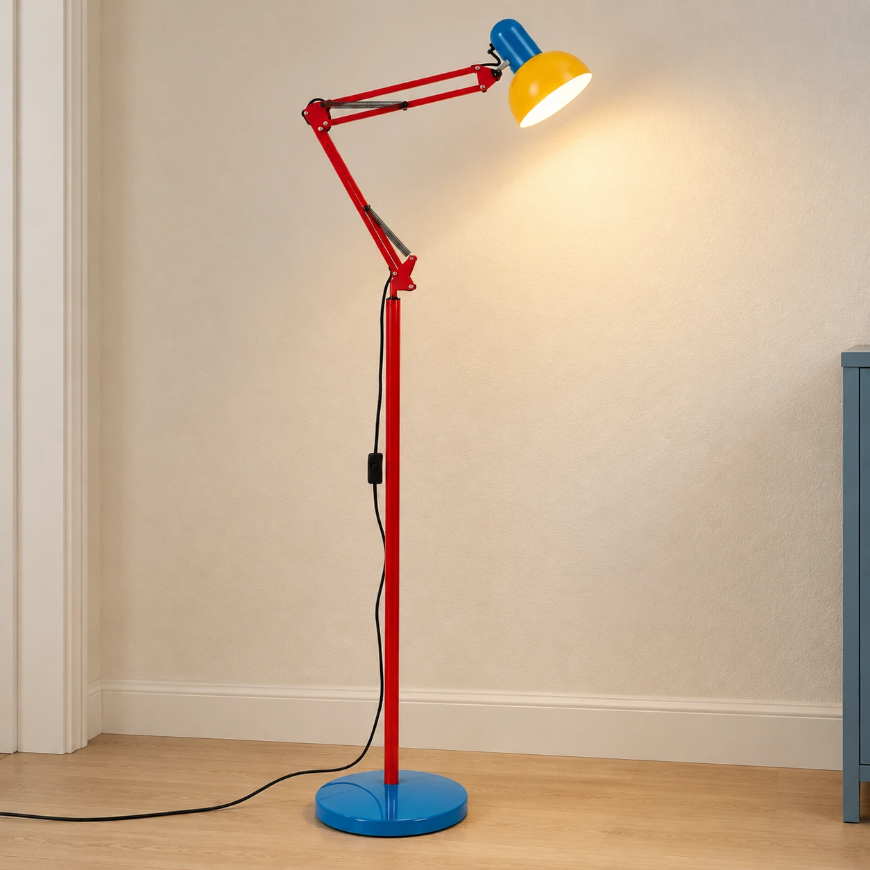 Yellow, Red & Blue floor lamp, full product view