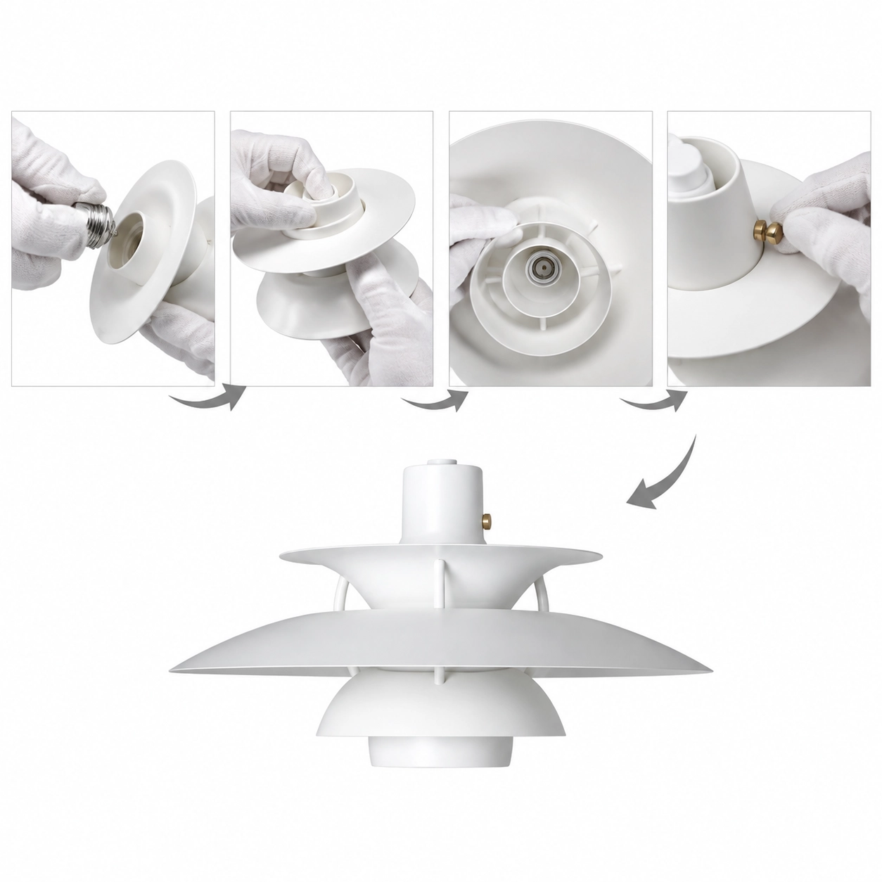 Four-step assembly process for the multi-tier pendant lamp shades