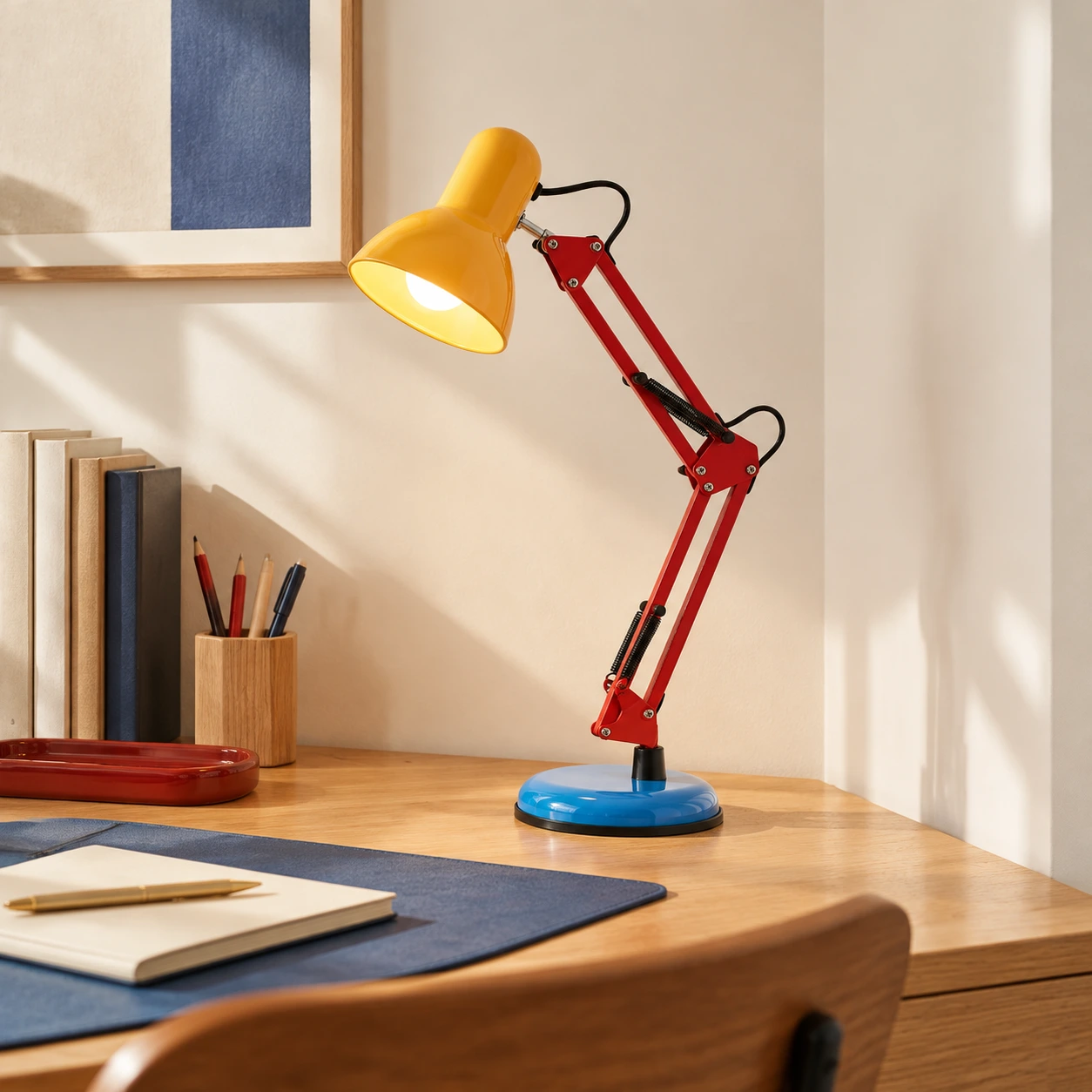 Lamp on a clean home workspace