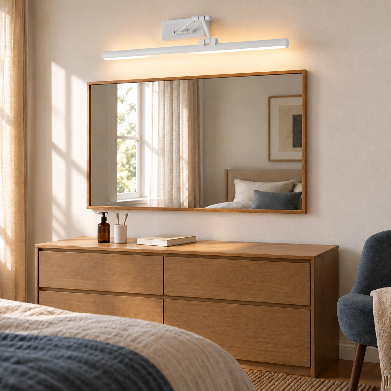White wall light in a bedroom dressing corner