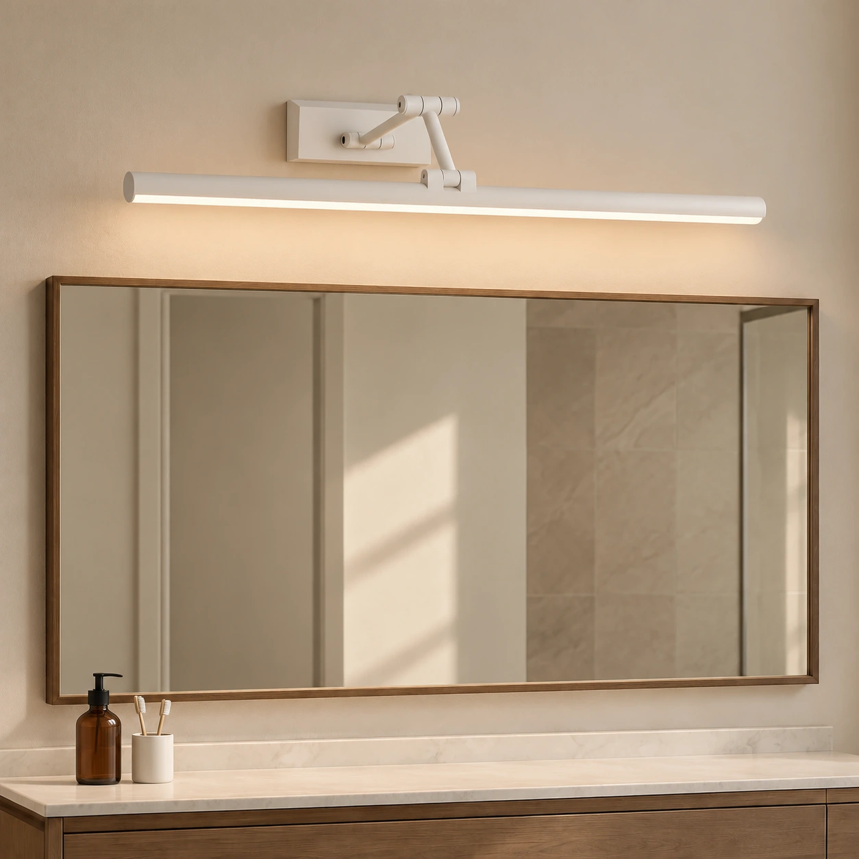 White SKU above a mirror