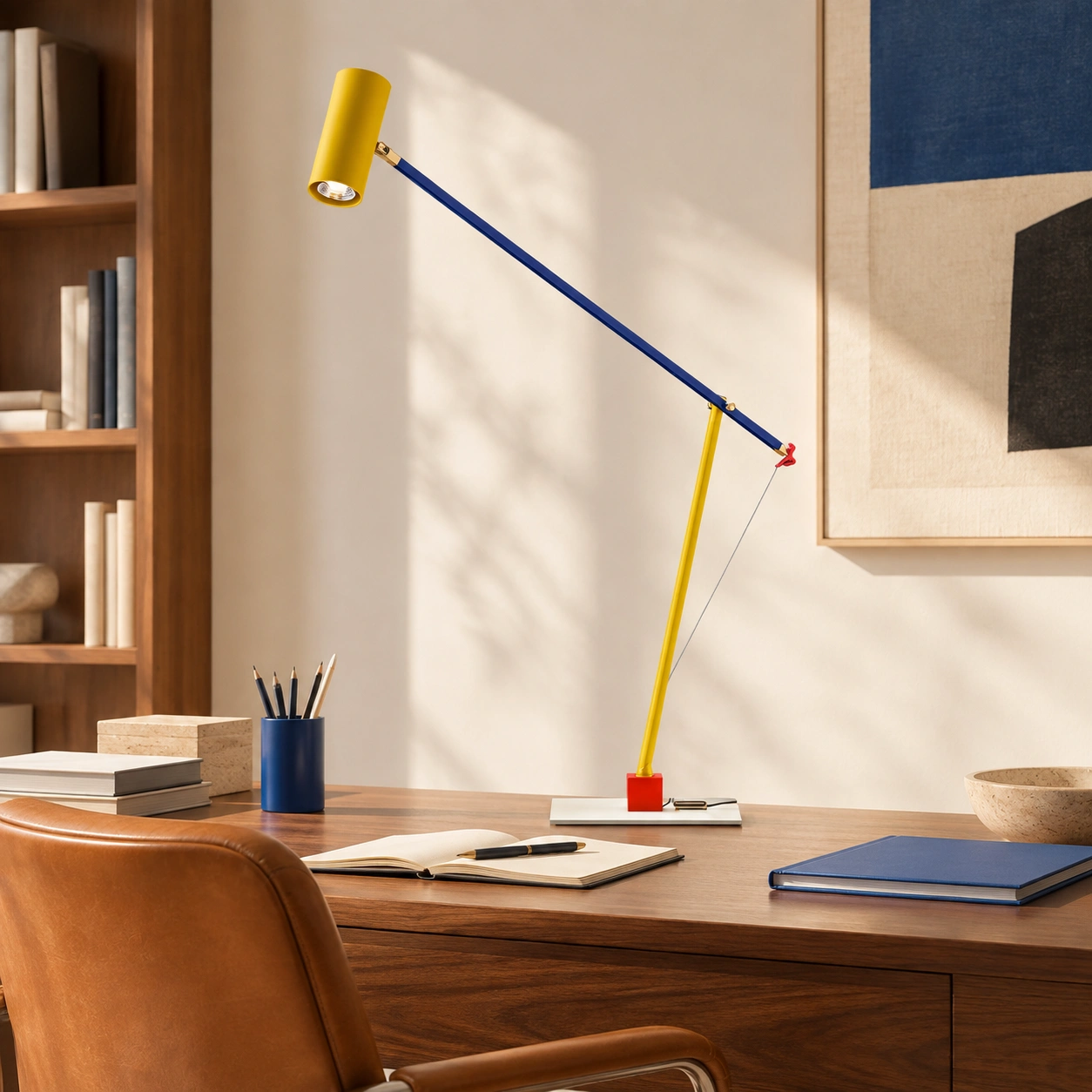 Ettorino lamp on a warm walnut writing desk