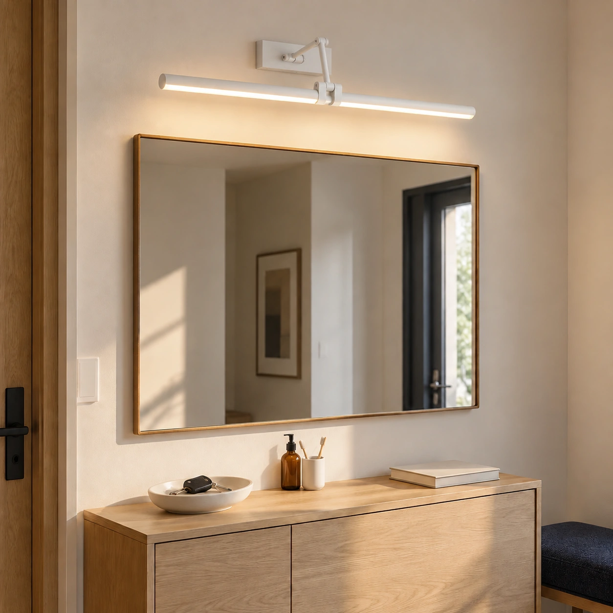 White wall light in an entryway