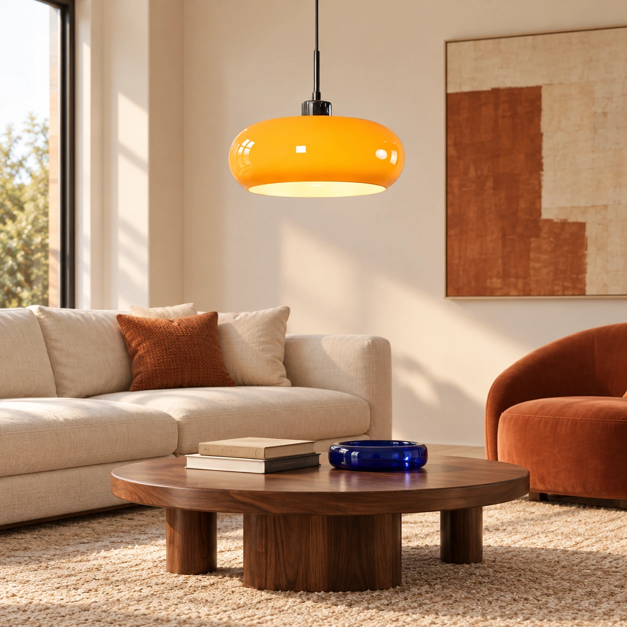 Bauhaus glass pendant in a warm living