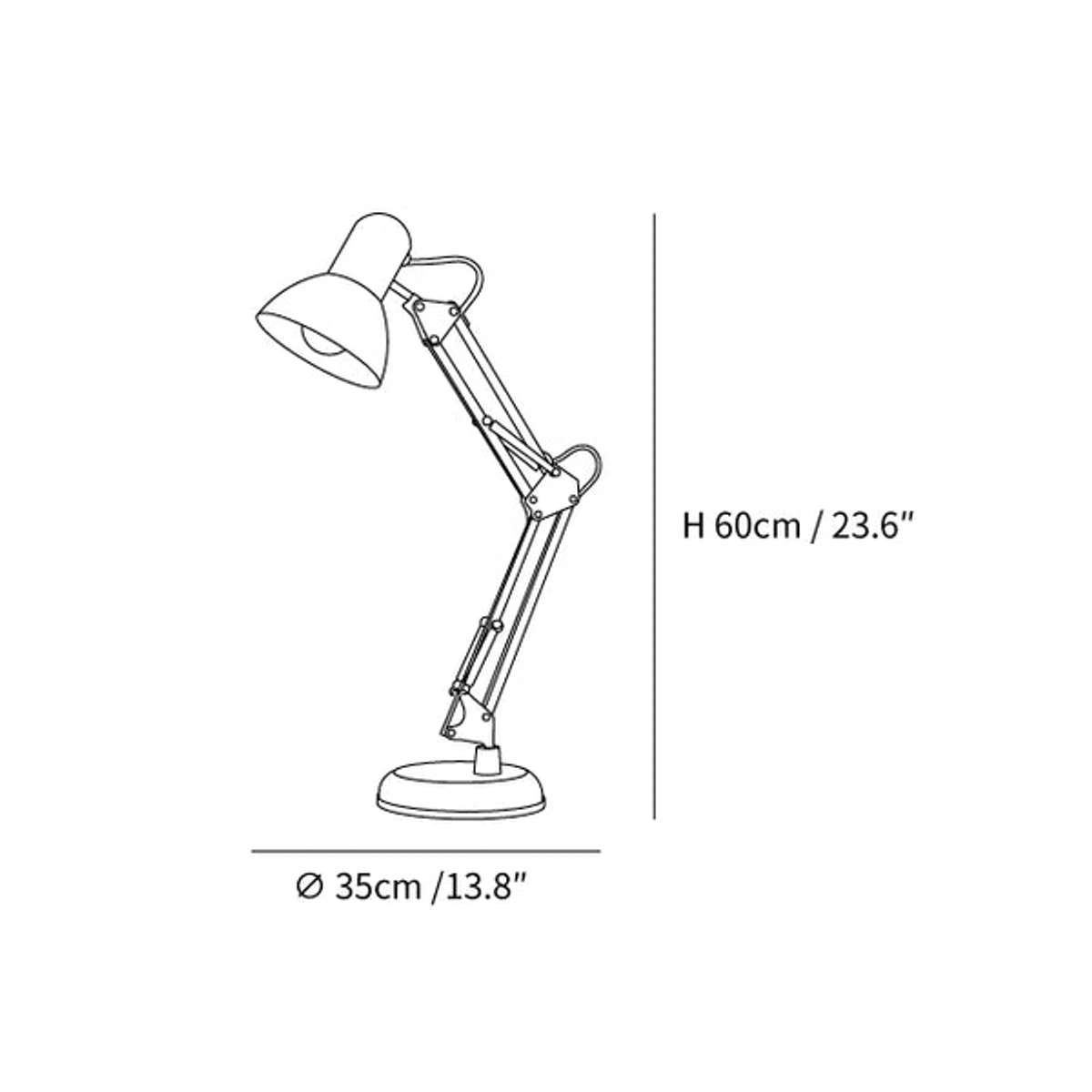Flexi Bright table lamp dimensions: diameter 35 cm and height 60 cm