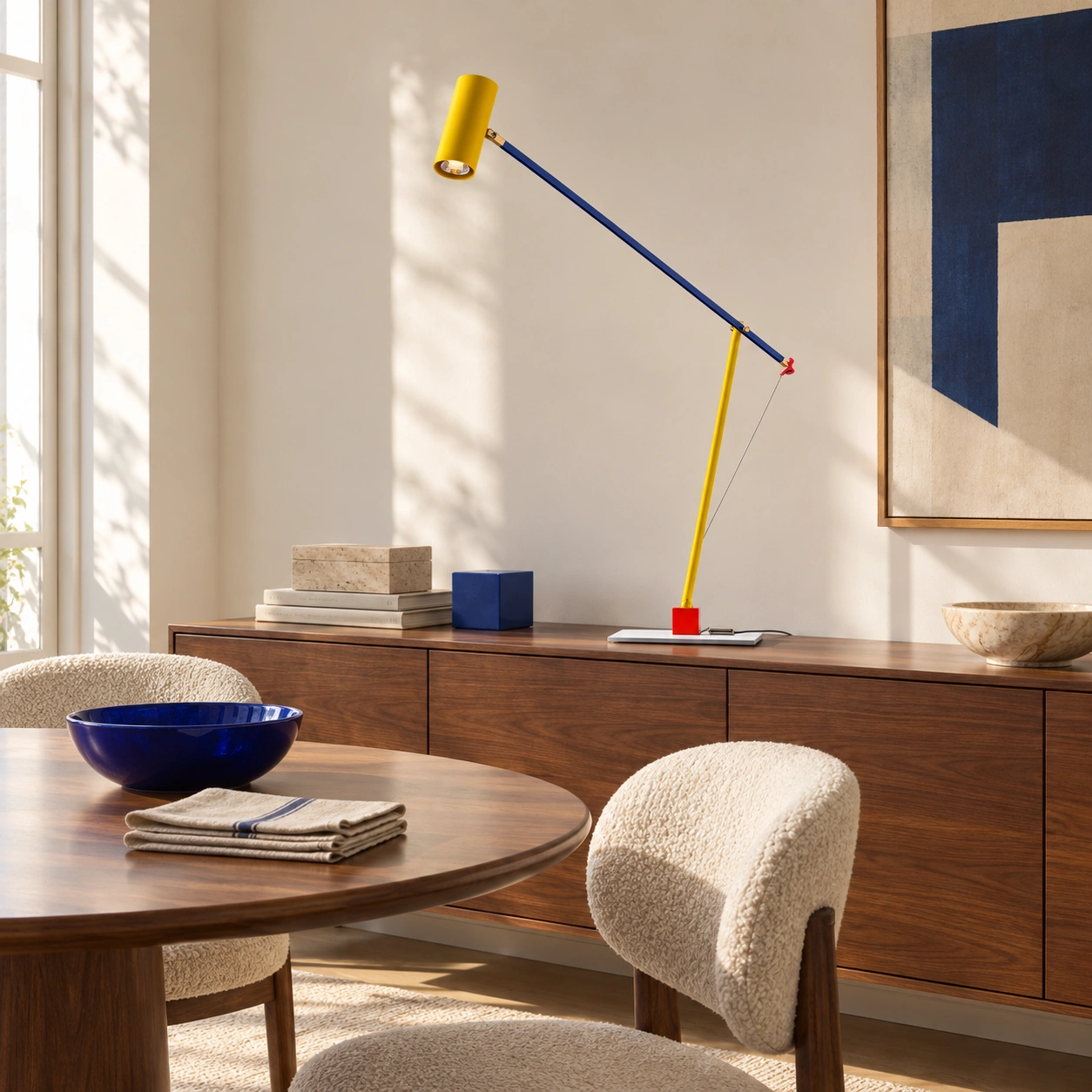 Lamp beside a dining table
