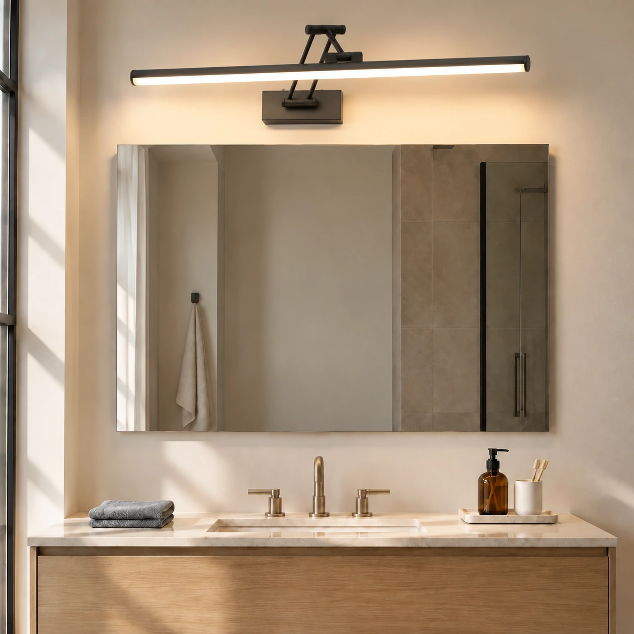 Black SKU above a mirror