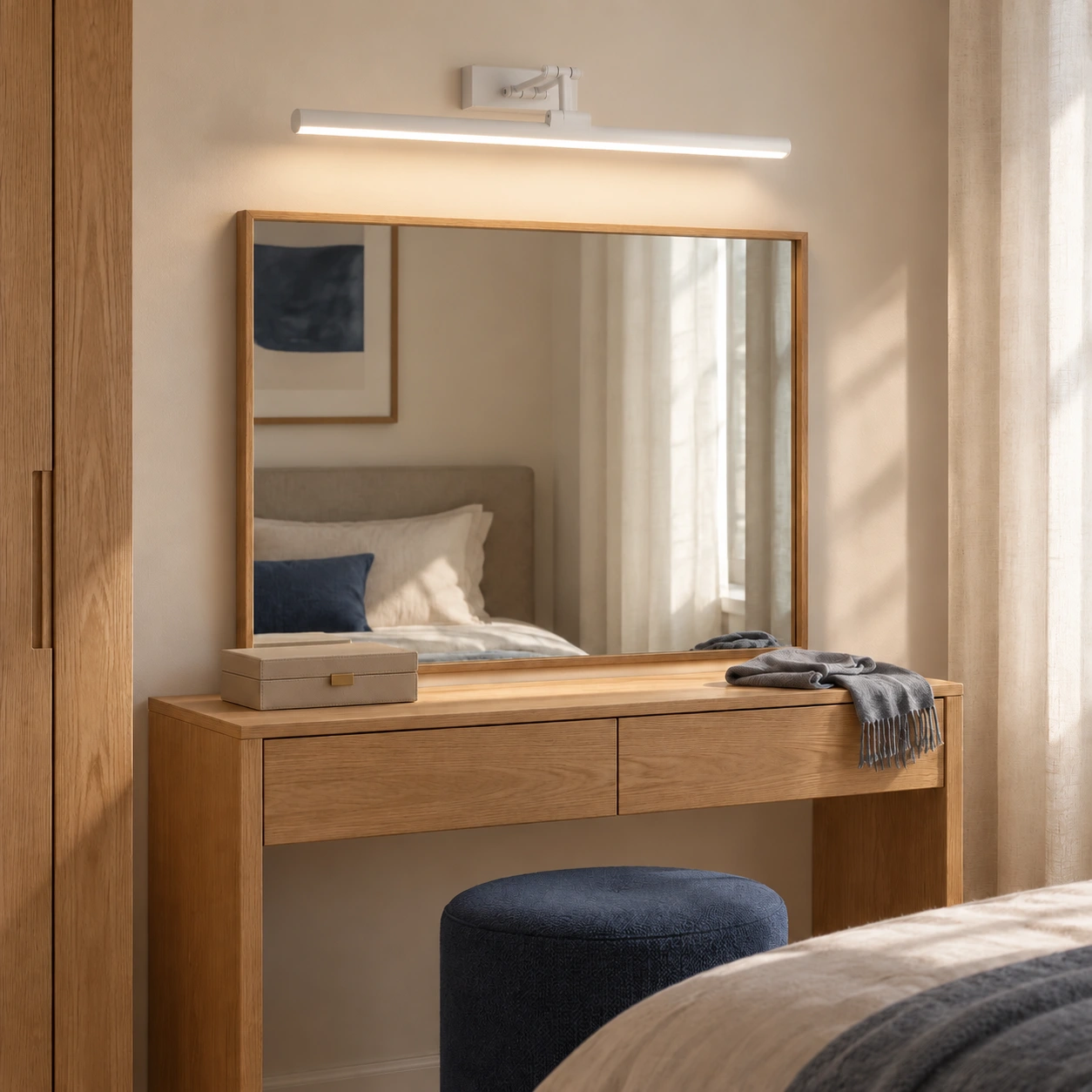 White wall light in a Nordic dressing room