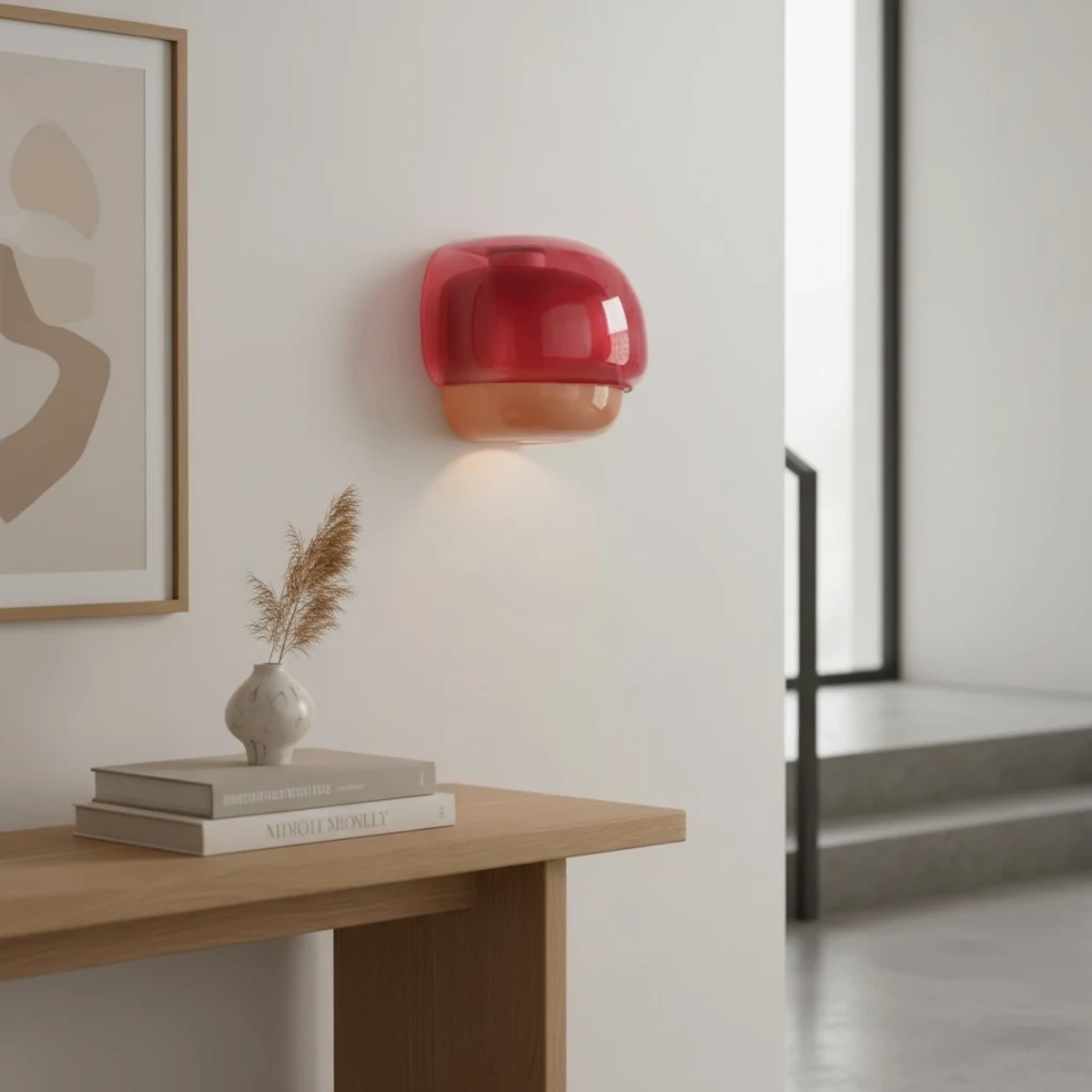 Burgundy wall sconce in a warm interior