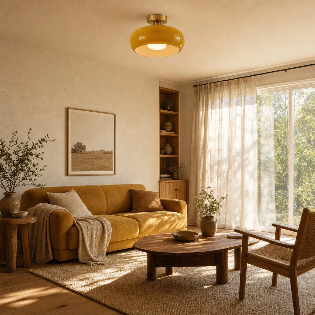 Orange ceiling light in a living room