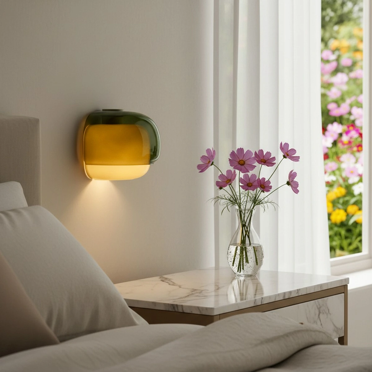 Green Sullivan wall sconce in a bright living room