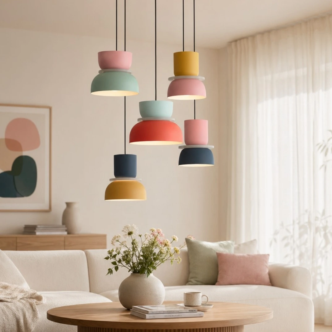 Macaron pendant in a warm contemporary room