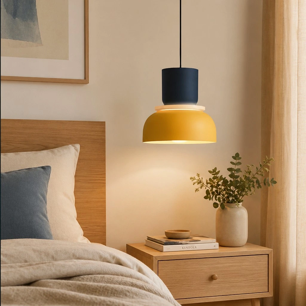Pendant beside a warm bedroom