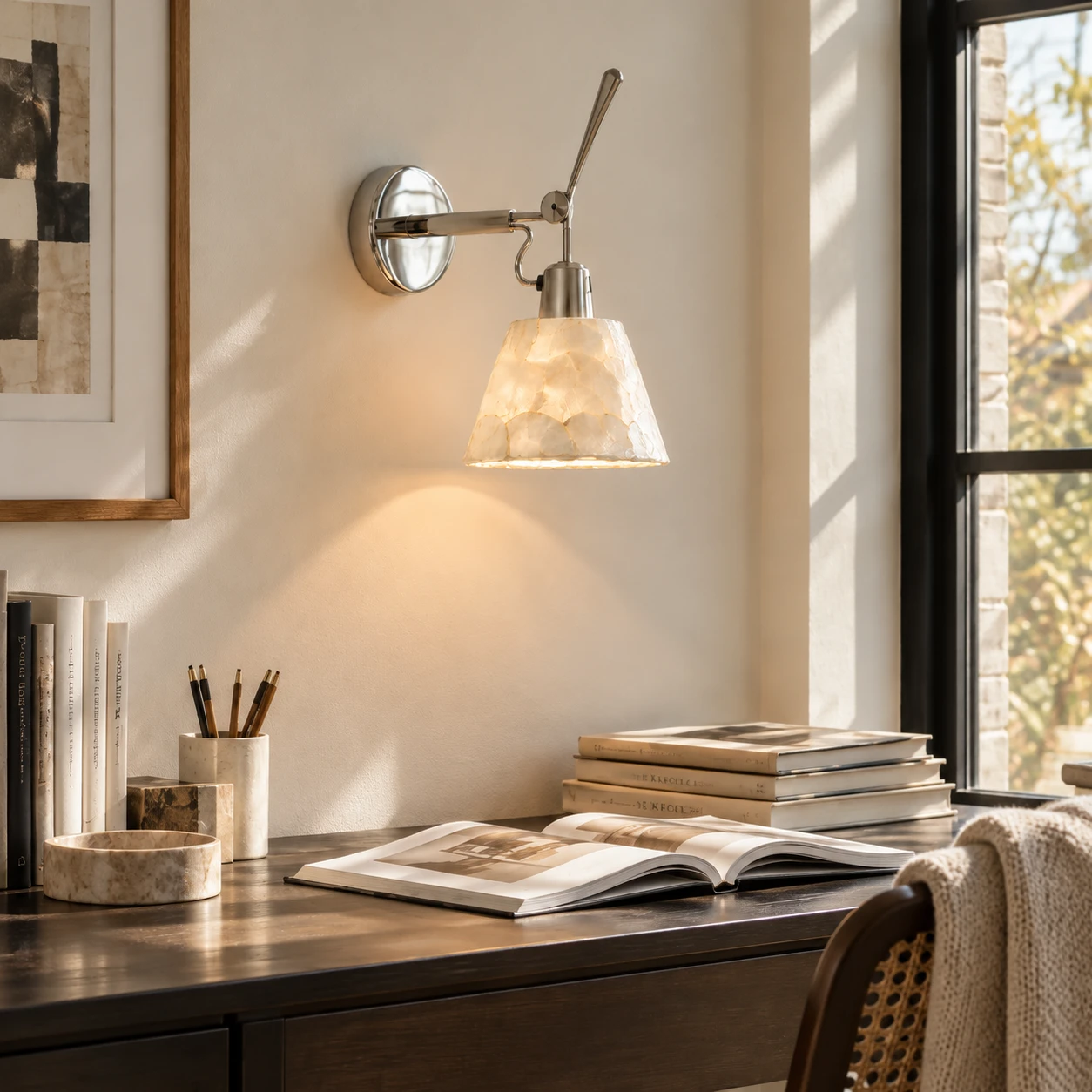 Elara wall light in a reading corner
