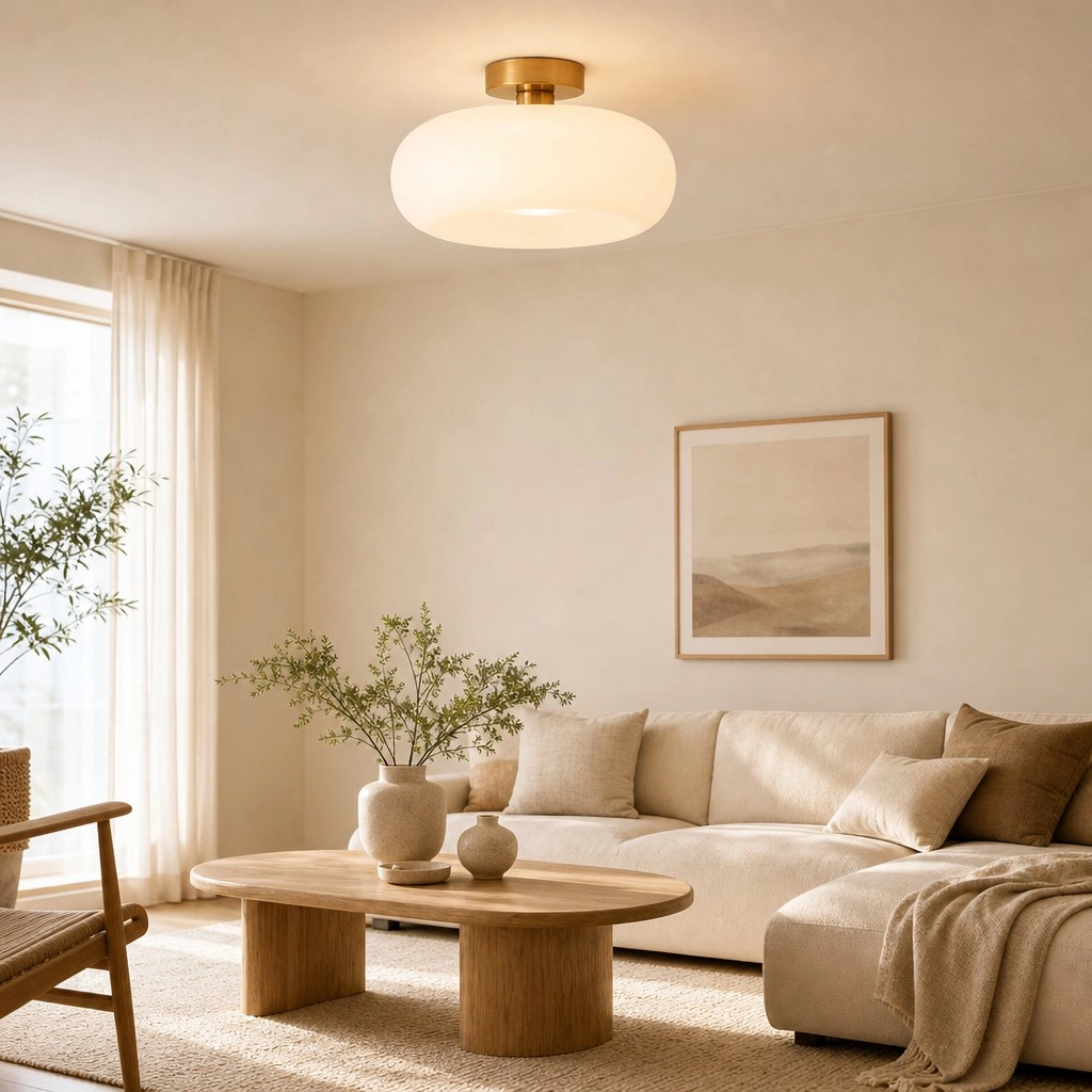 Ceiling light over a warm lounge