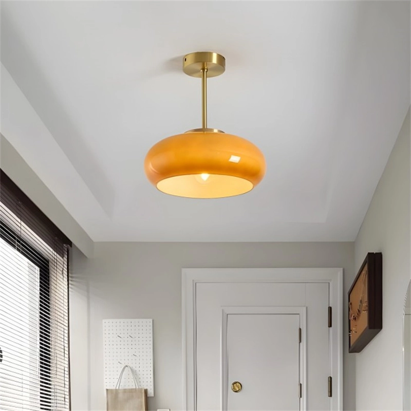 Orange ceiling light in a hallway