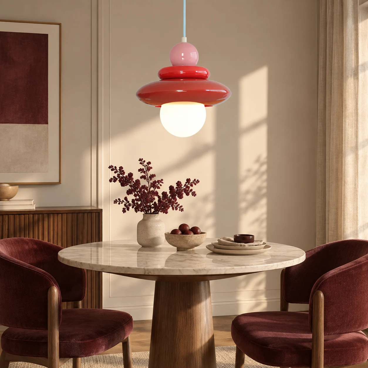 Nadine pink pendant dining hero