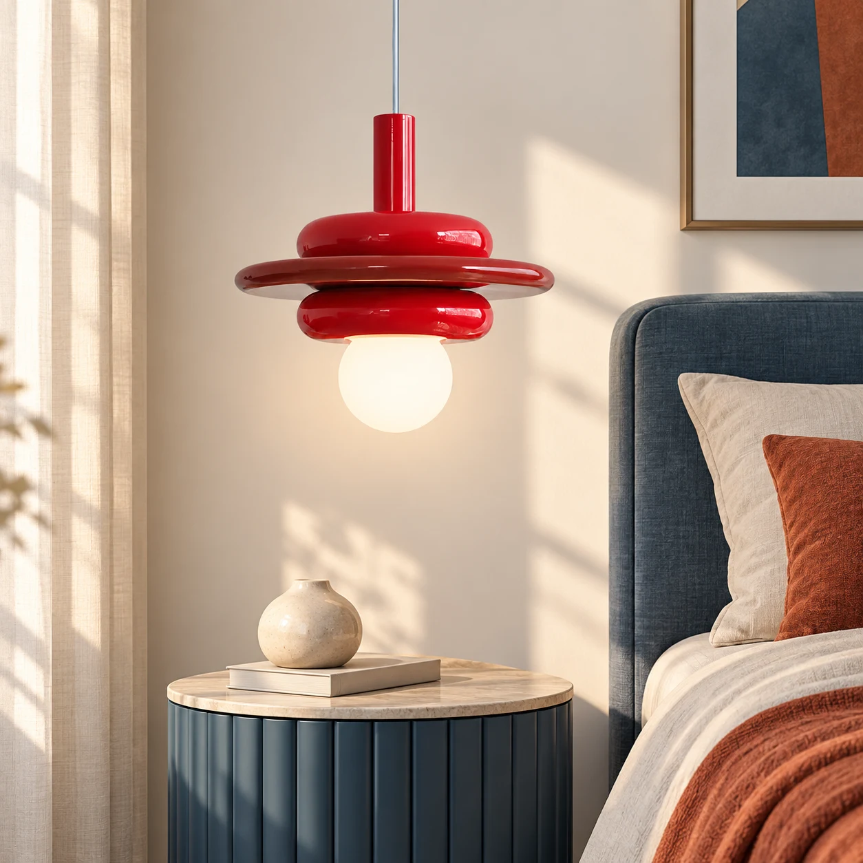 Nadine red pendant bedroom scene
