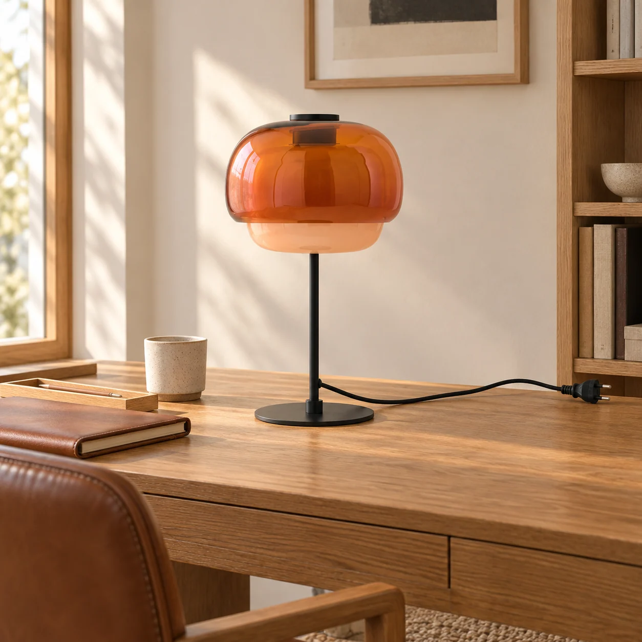 Orange Barbara lamp in a sunlit home office