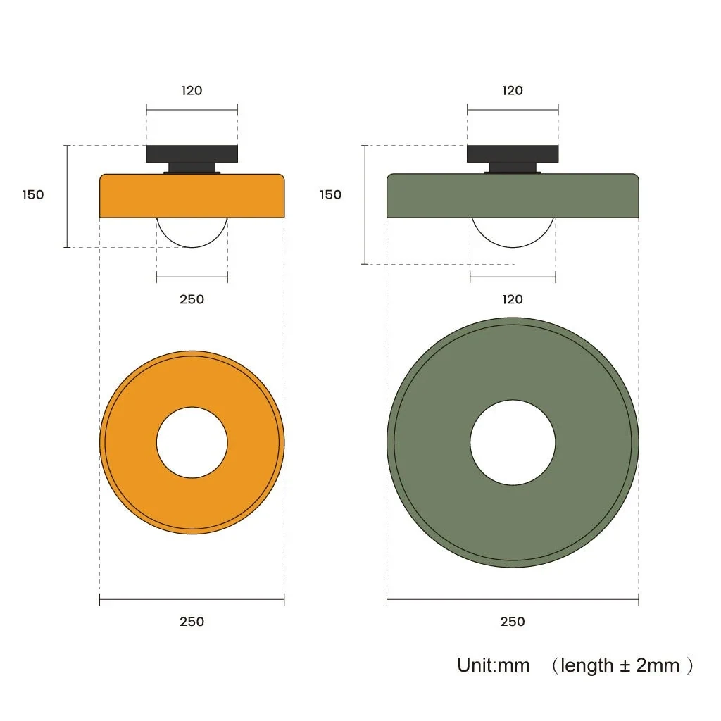 Dimension drawing showing 25 cm diameter and 15 cm height