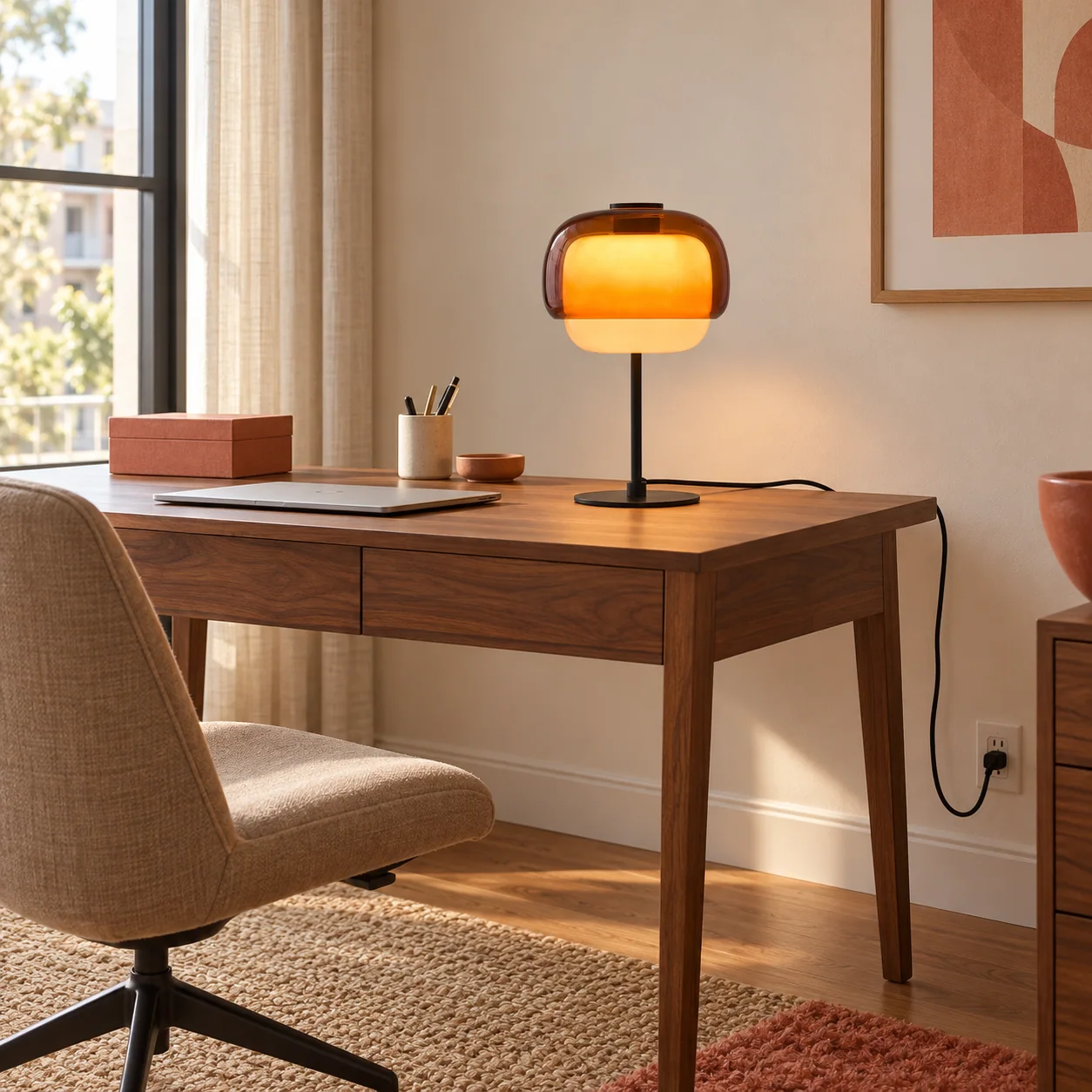 Orange Barbara table lamp in a modern home office