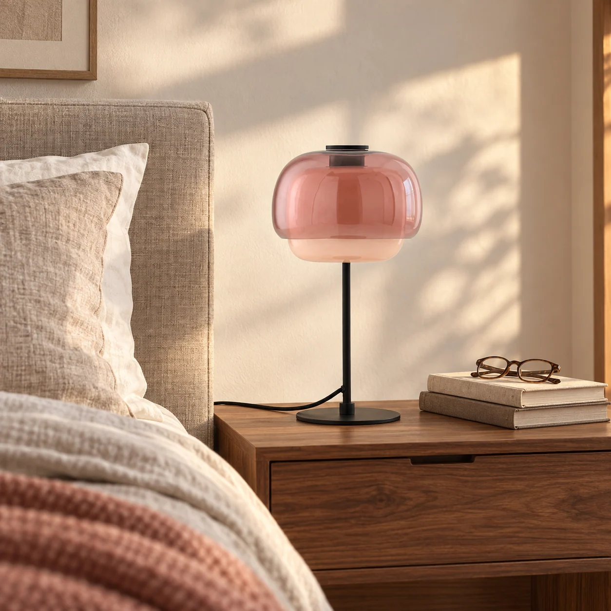 Pink Barbara table lamp in a warm Nordic bedroom