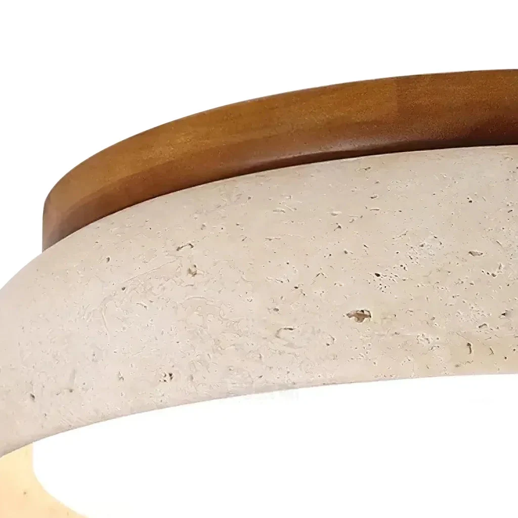 Wood and travertine ceiling detail