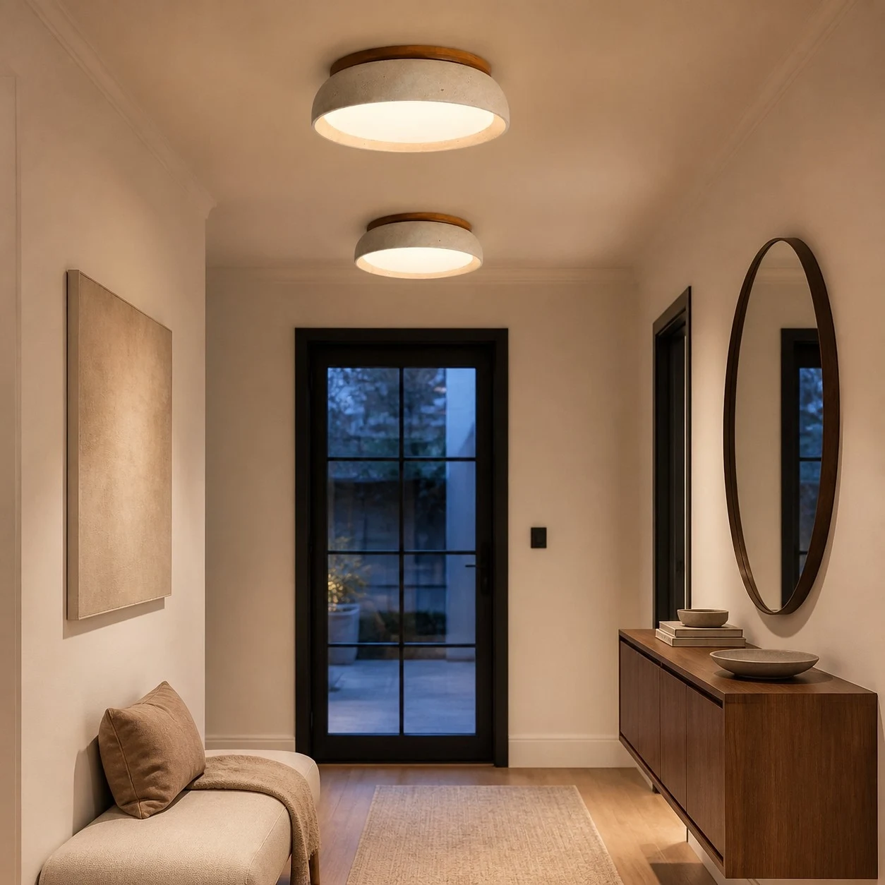 Travertine light in an entry hall