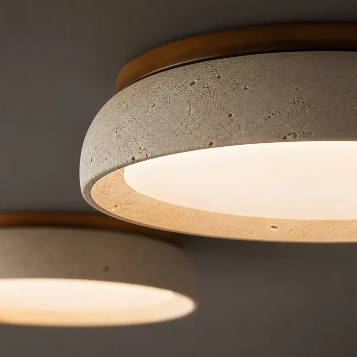Travertine ceiling light underside detail
